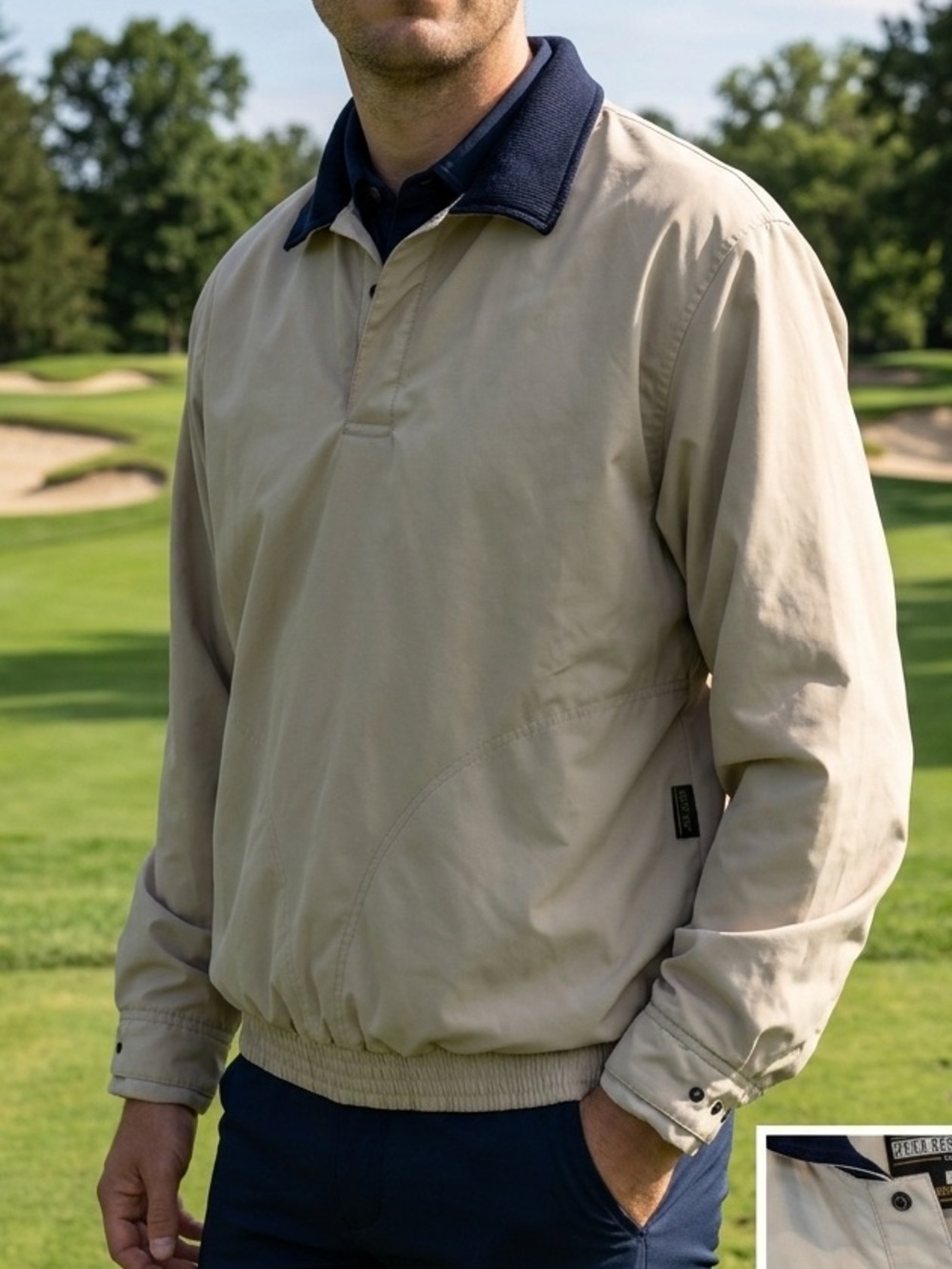 Zero Restriction Golf Outerwear GORE-TEX Pullover XL Tan/Navy Men's